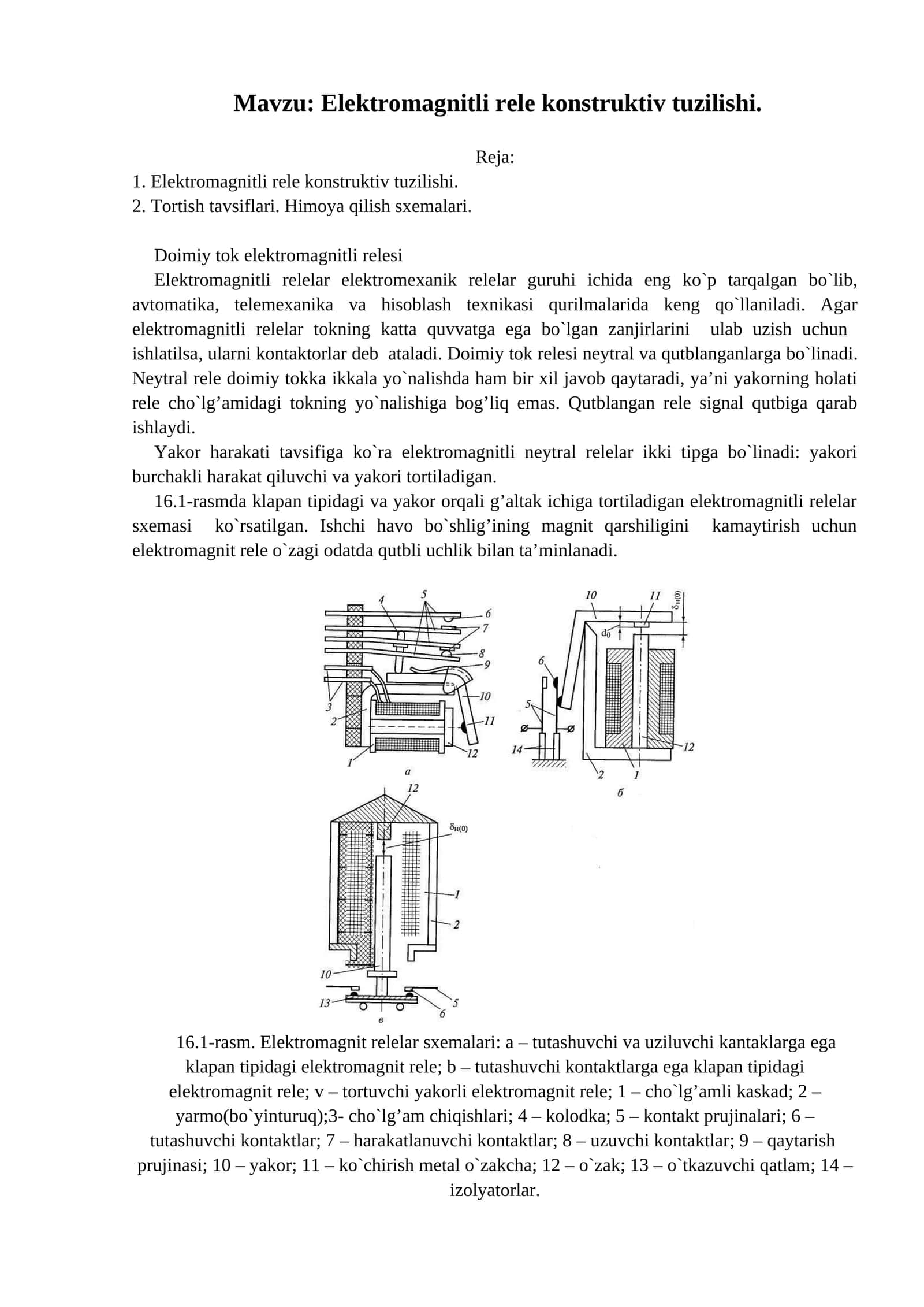 Elektromagnitli rele konstruktiv tuzilishi