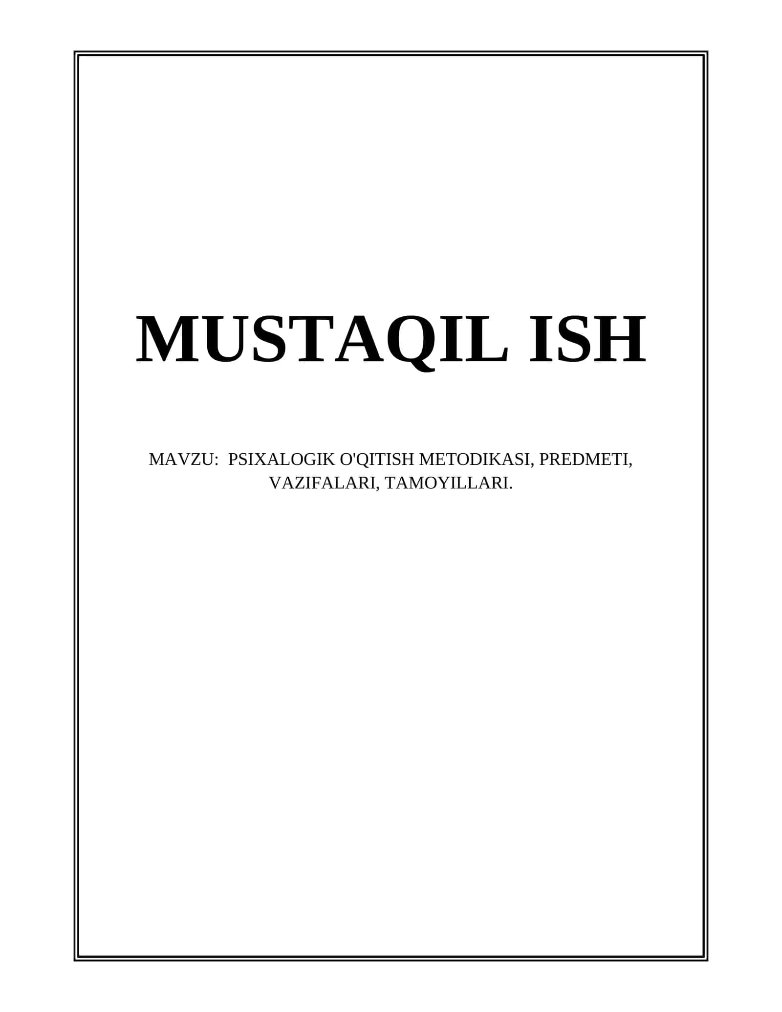 PSIXALOGIK O'QITISH METODIKASI