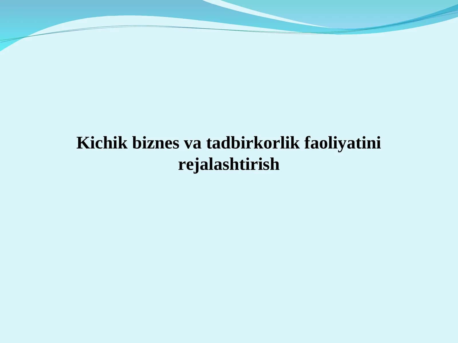 Kichik biznes va tadbirkorlik faoliyatini rejalashtirish
