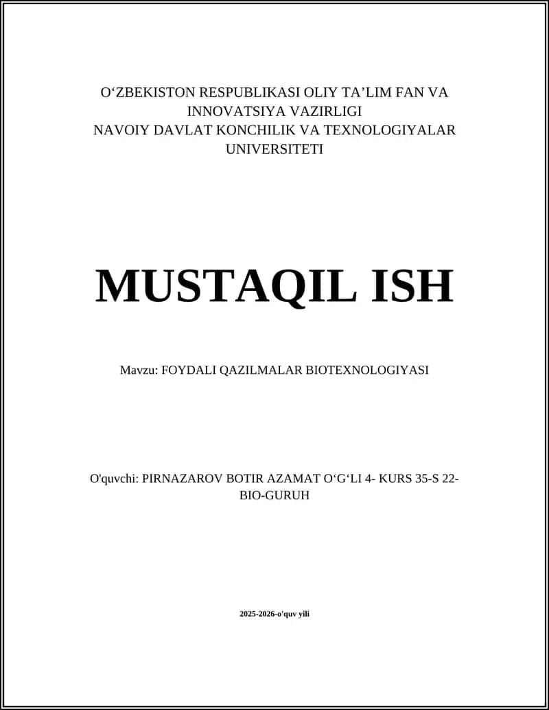FOYDALI QAZILMALAR BIOTEXNOLOGIYASI