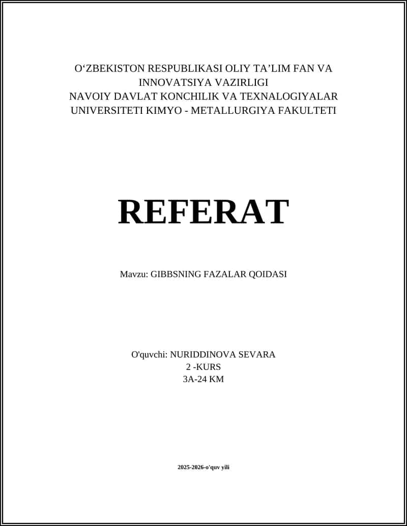 GIBBSNING FAZALAR QOIDASI