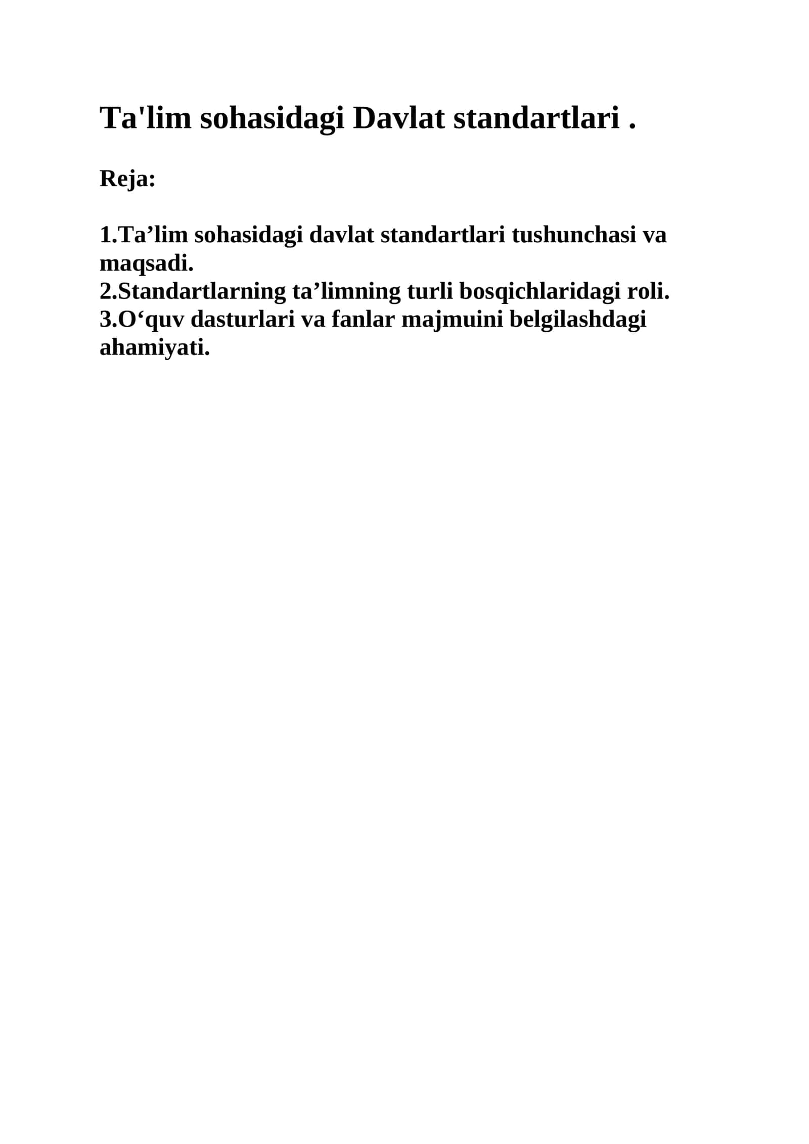 Ta'lim sohasidagi Davlat standartlari