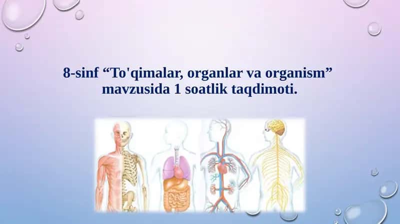 8-sinf “To'qimalar ,organlar va organism” mavzusida1soatlik taqdimoti.