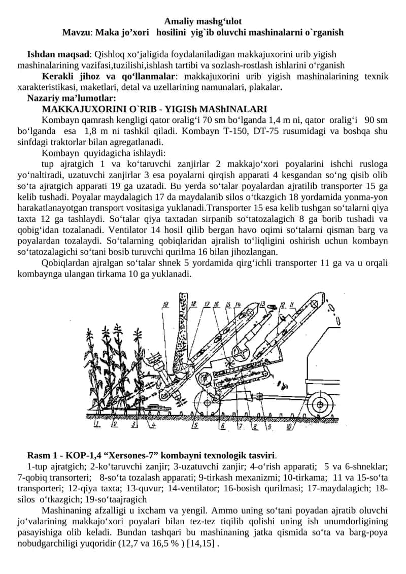 MAKKAJUXORINI O`RIB - YIGISh MAShINALARI