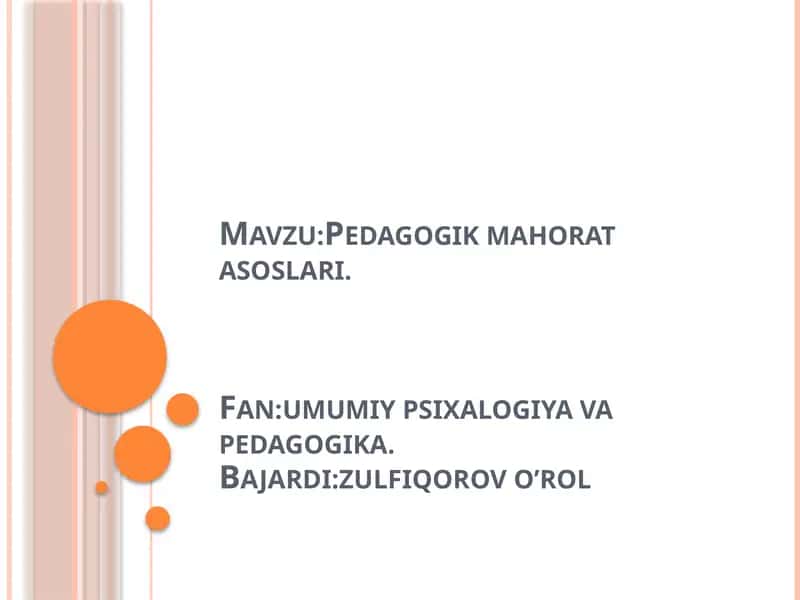 Pedagogik mahorat asoslari