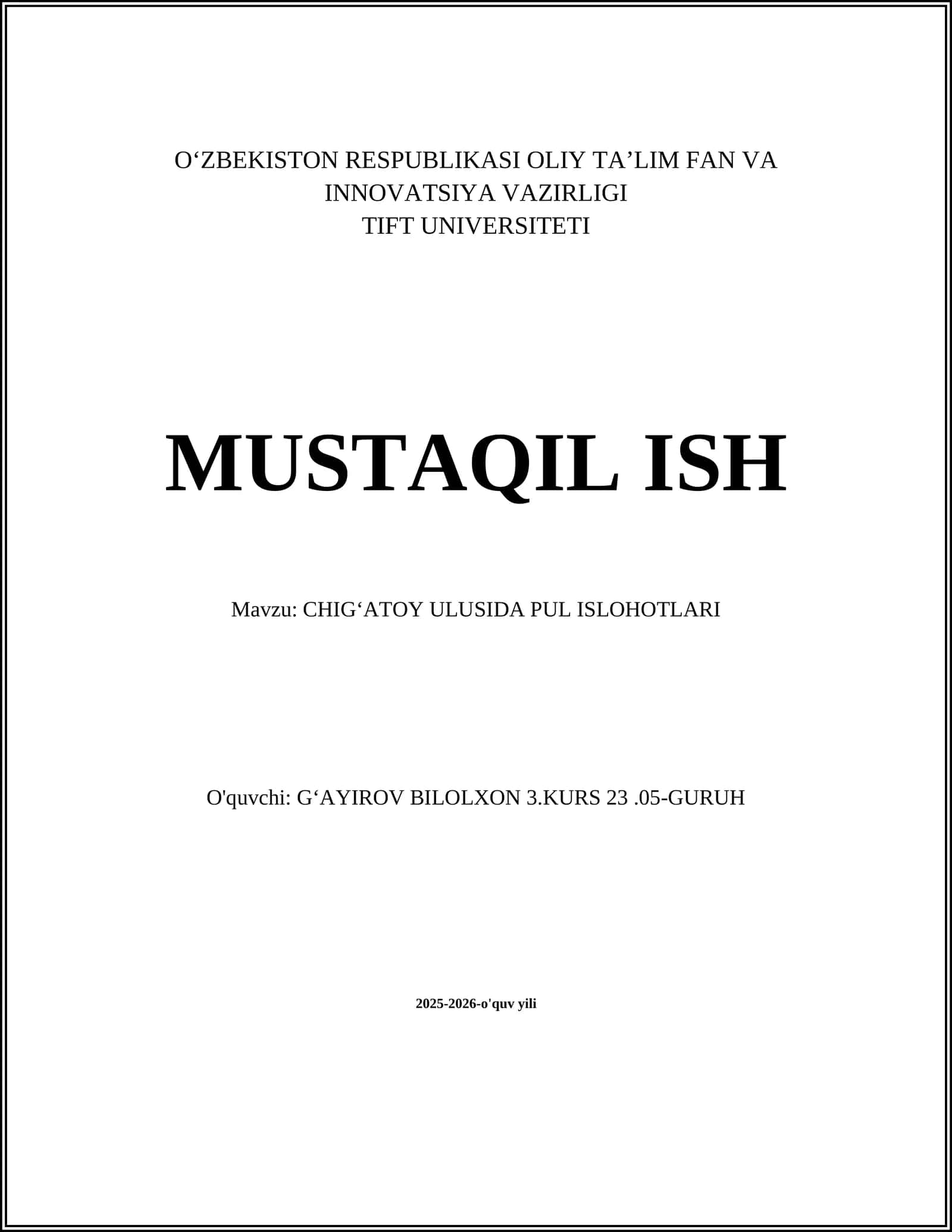 CHIGʻATOY ULUSIDA PUL ISLOHOTLARI