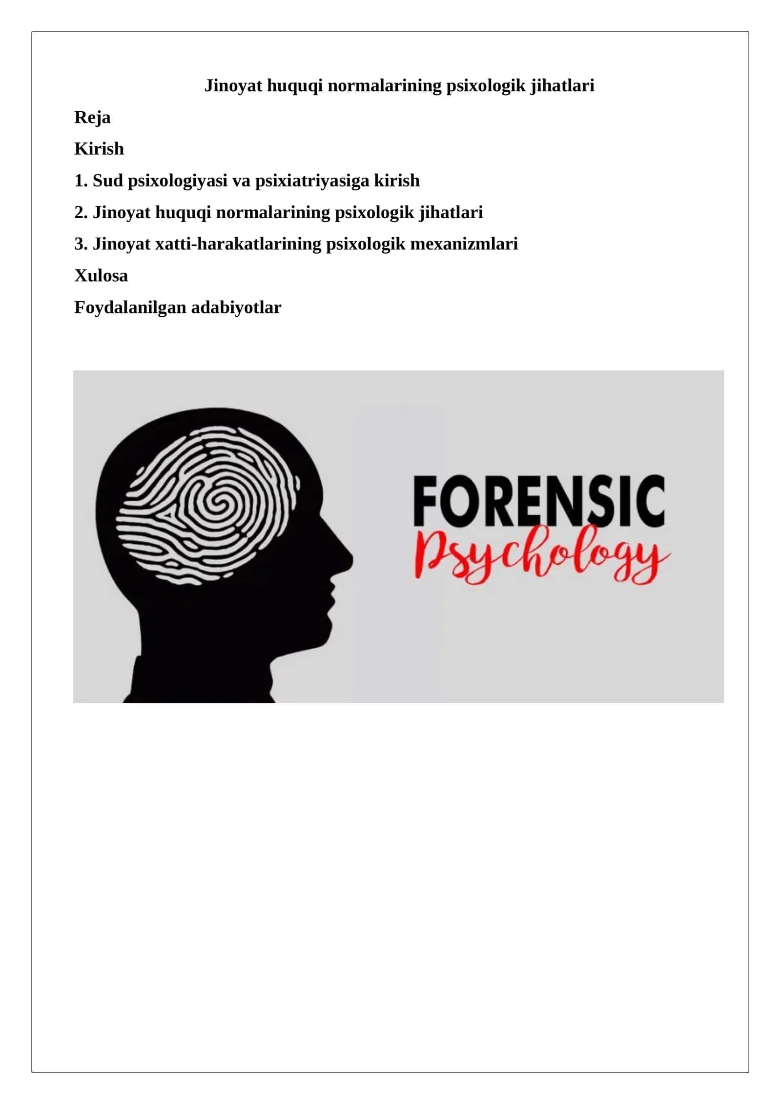 Jinoyat huquqi normalarining psixologik jihatlari