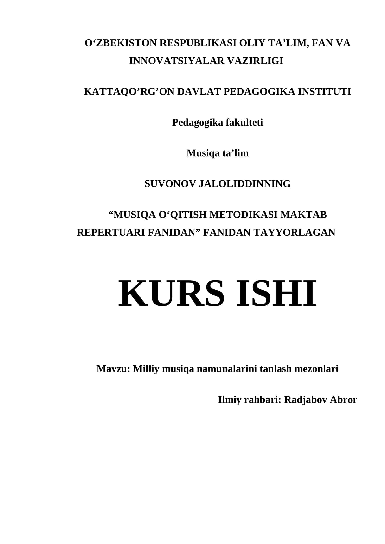 Milliy Musiqa Namunalarini Tanlash Mezonlari