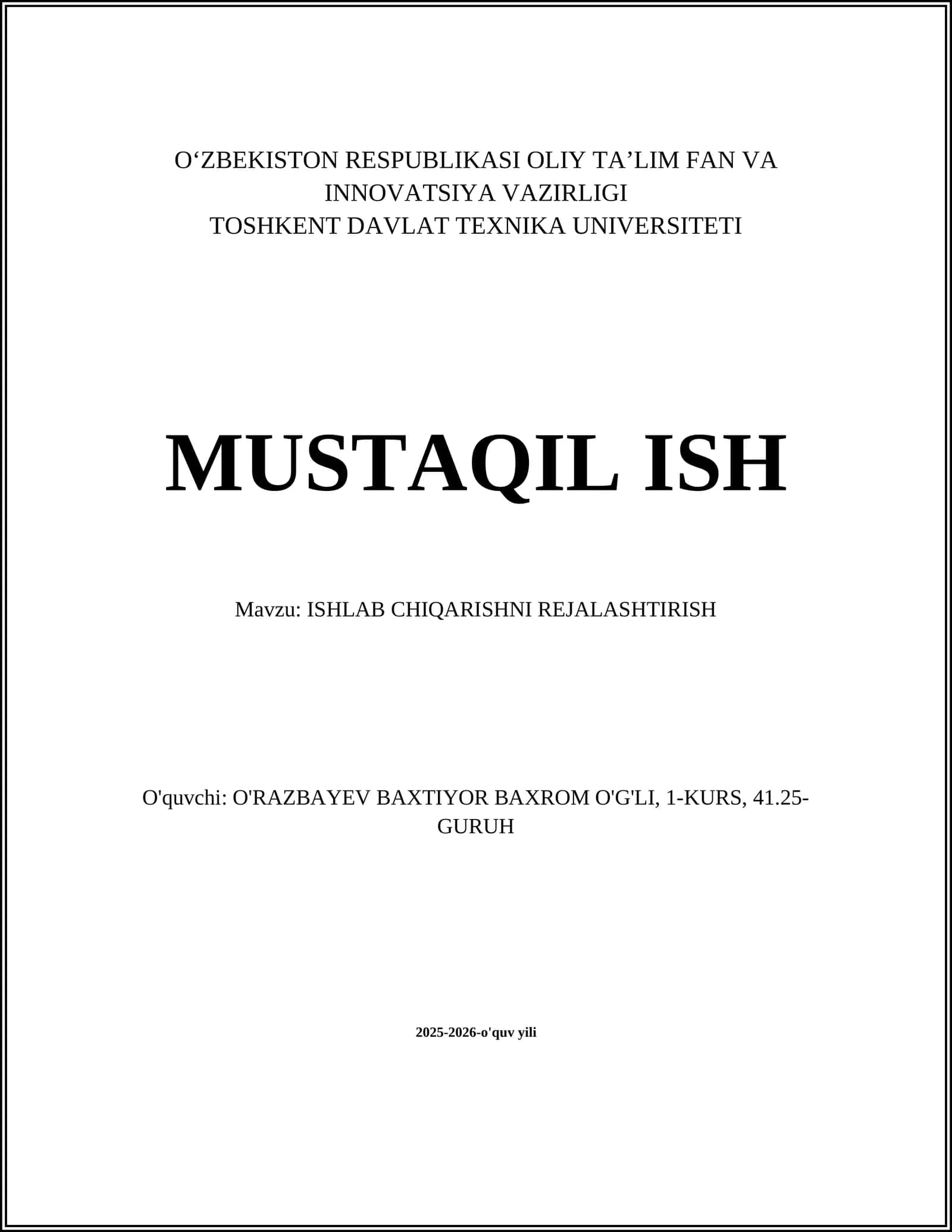 ISHLAB CHIQARISHNI REJALASHTIRISH