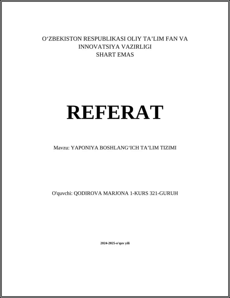 YAPONIYA BOSHLANGʻICH TAʼLIM TIZIMI