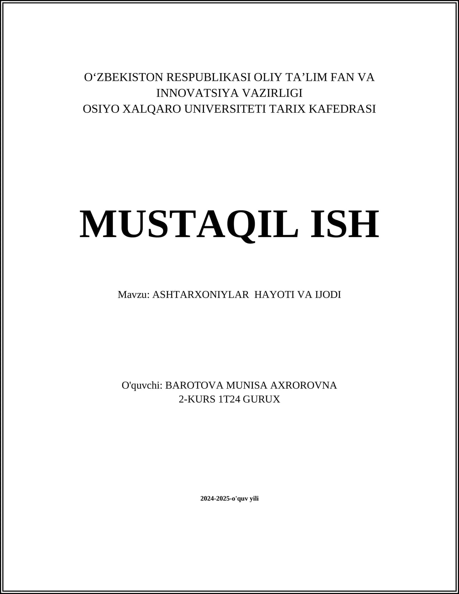 ASHTARXONIYLAR HAYOTI VA IJODI