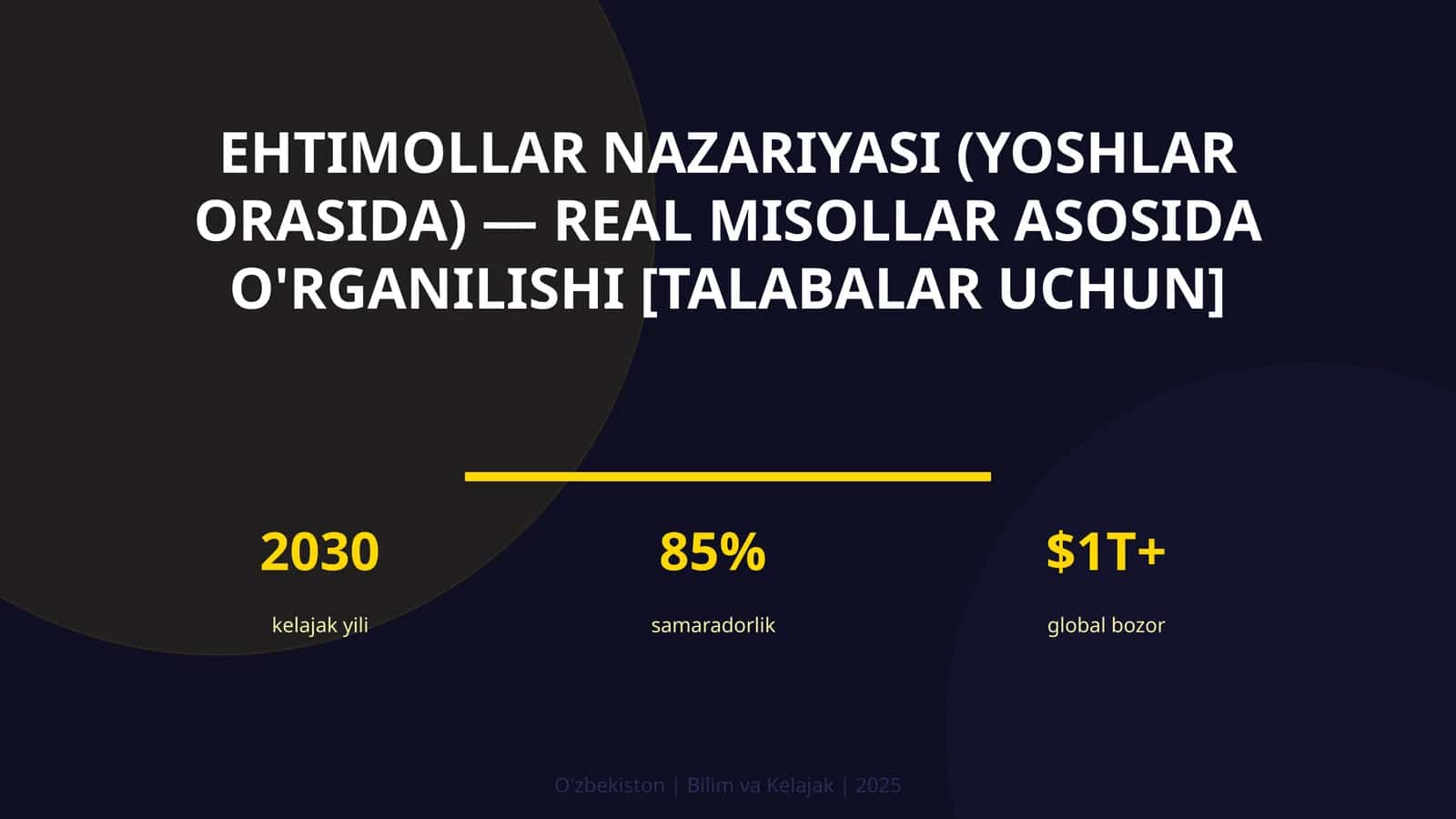 Ehtimollar nazariyasi (yoshlar orasida) — real misollar asosida o'rganilishi [talabalar uchun]