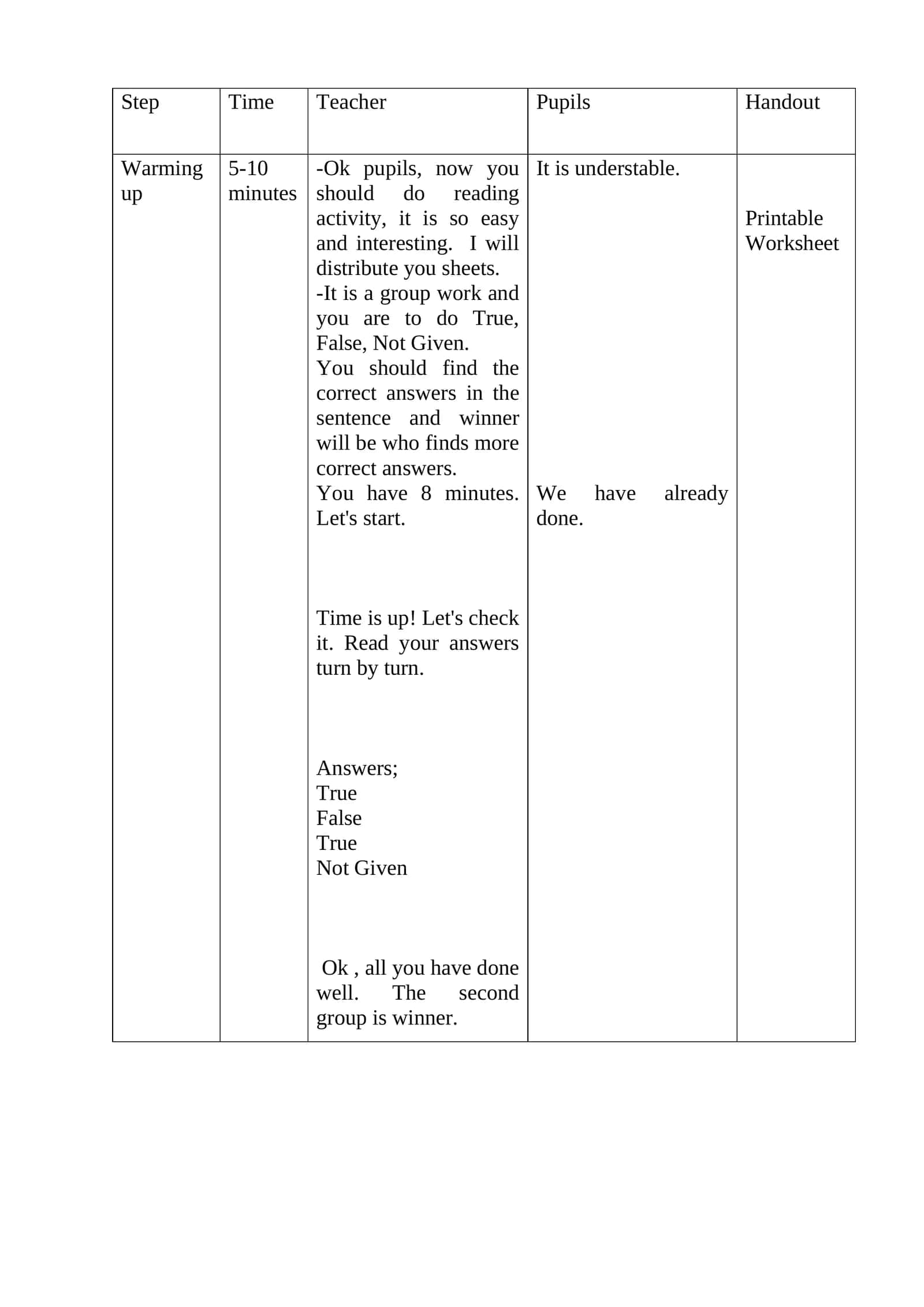 Printable Worksheet