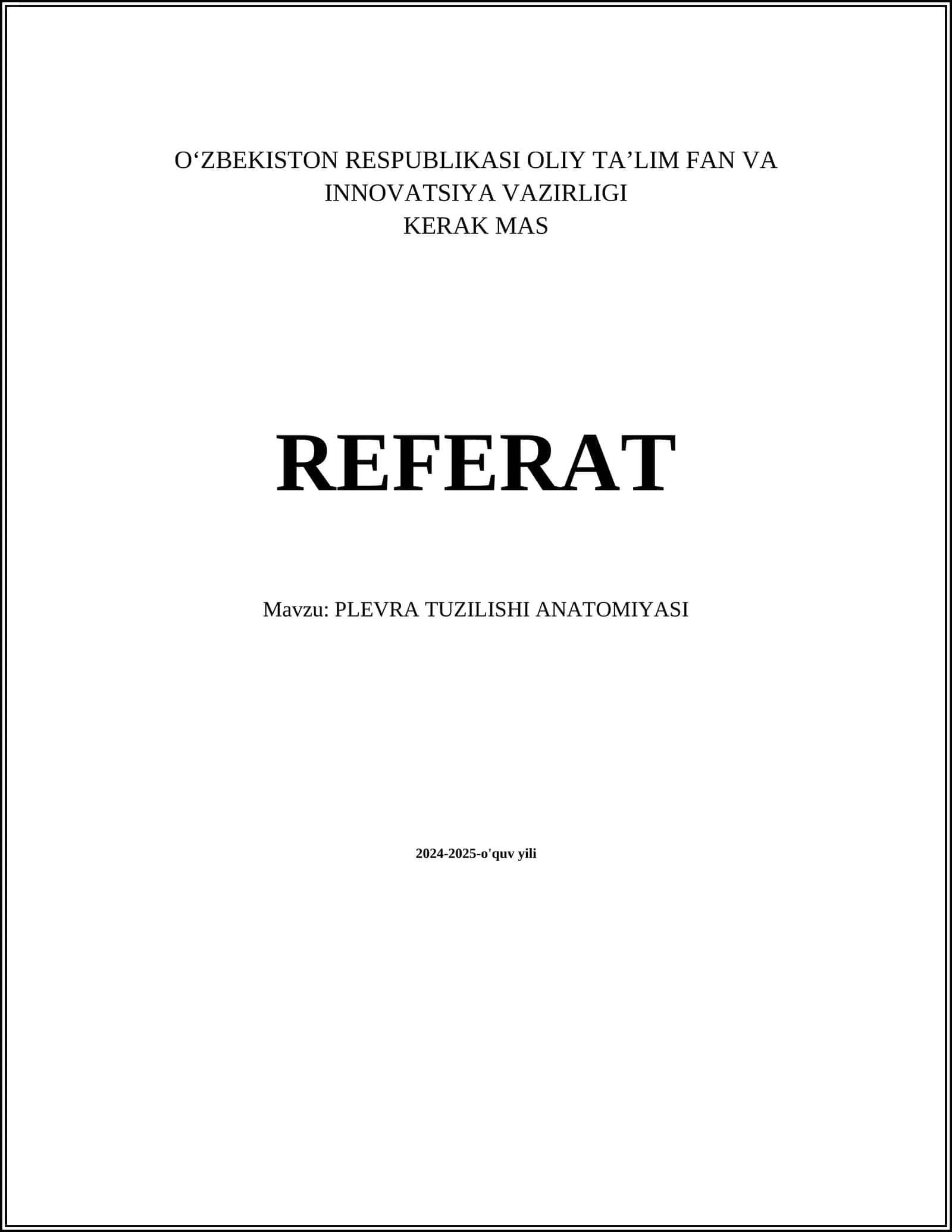 PLEVRA TUZILISHI ANATOMIYASI