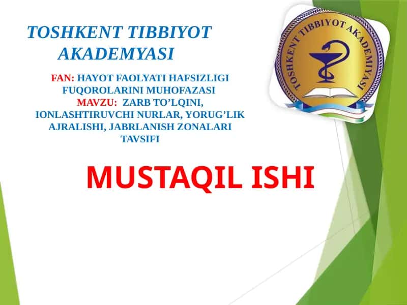ZARB TO’LQINI, IONLASHTIRUVCHI NURLAR, YORUG’LIK AJRALISHI, JABRLANISH ZONALARI TAVSIFI