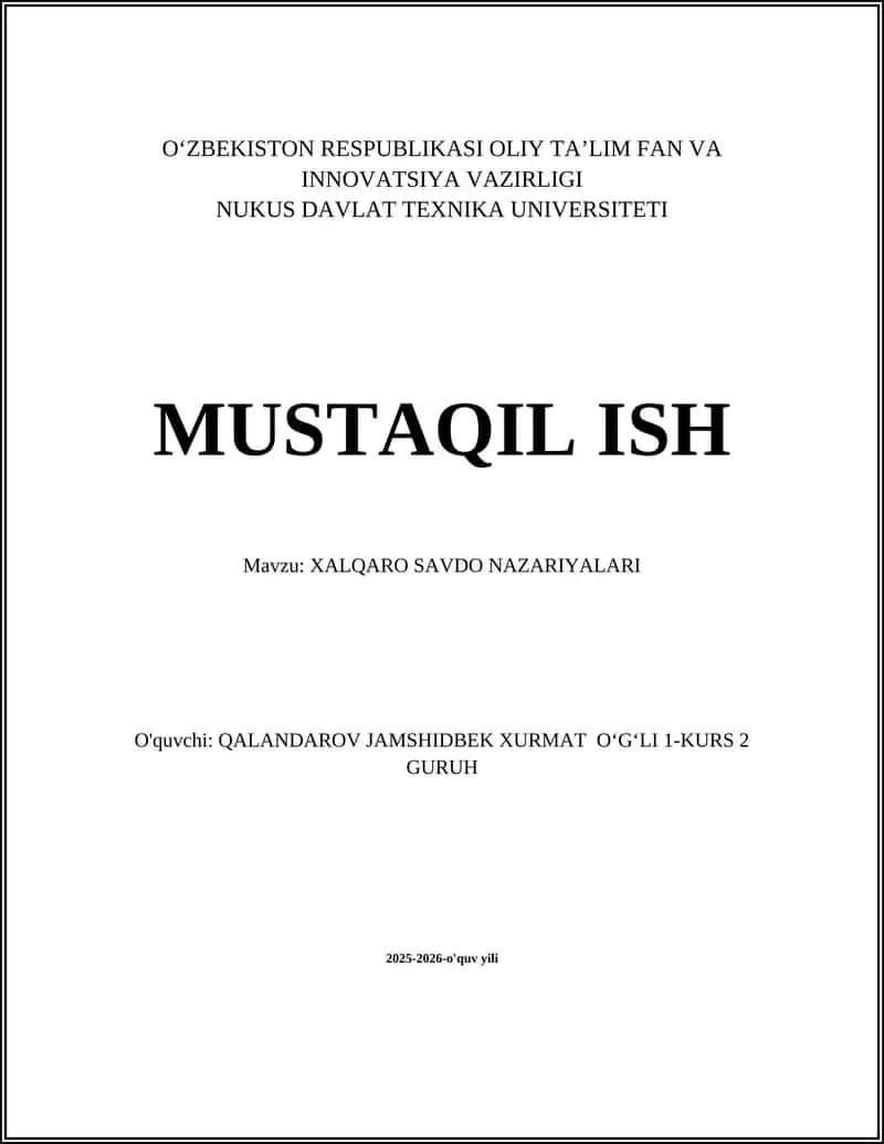 Xalqaro Savdo Nazariyalari