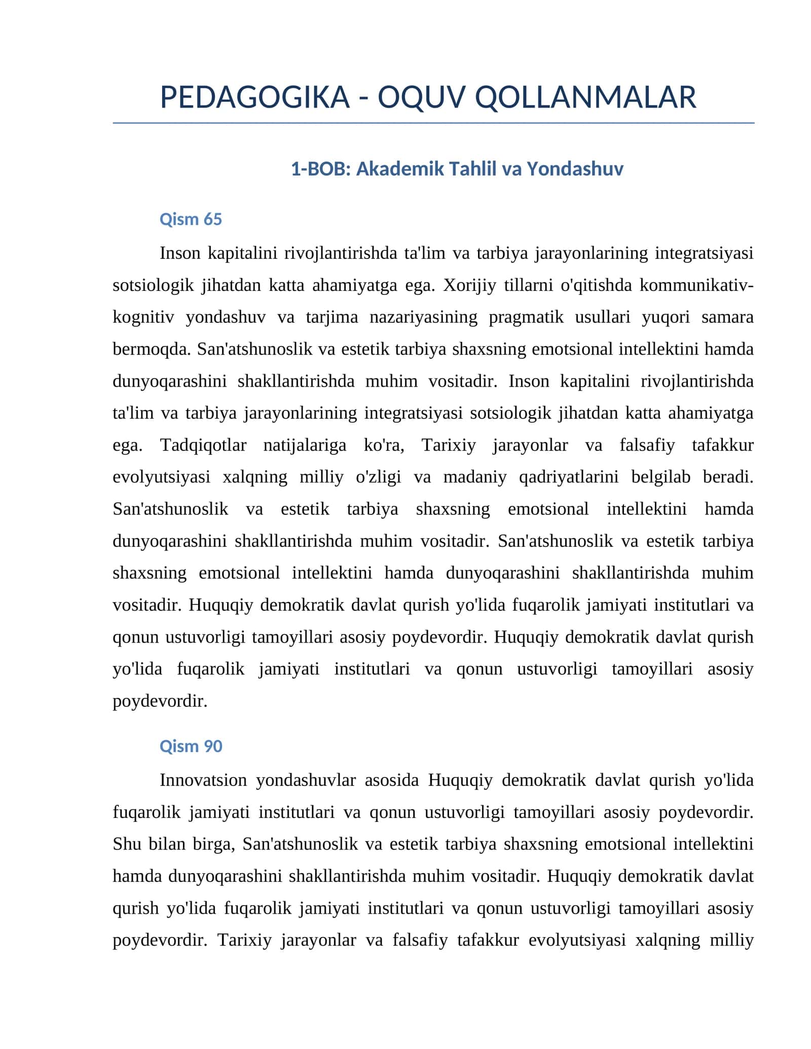 PEDAGOGIKA - OQUV QOLLANMALAR