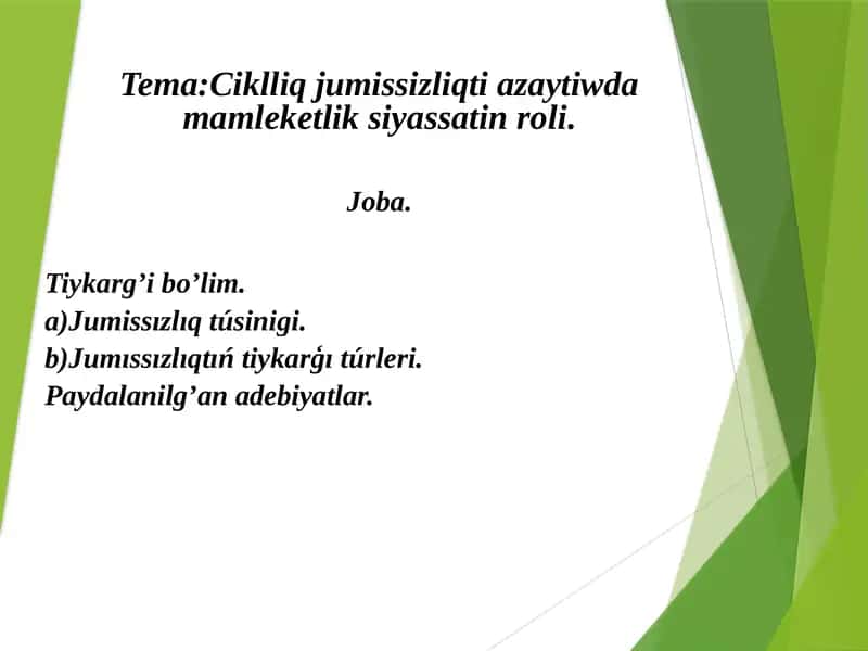 Bazar ekonomikası sharayatında jumıssızlıq mashqalası