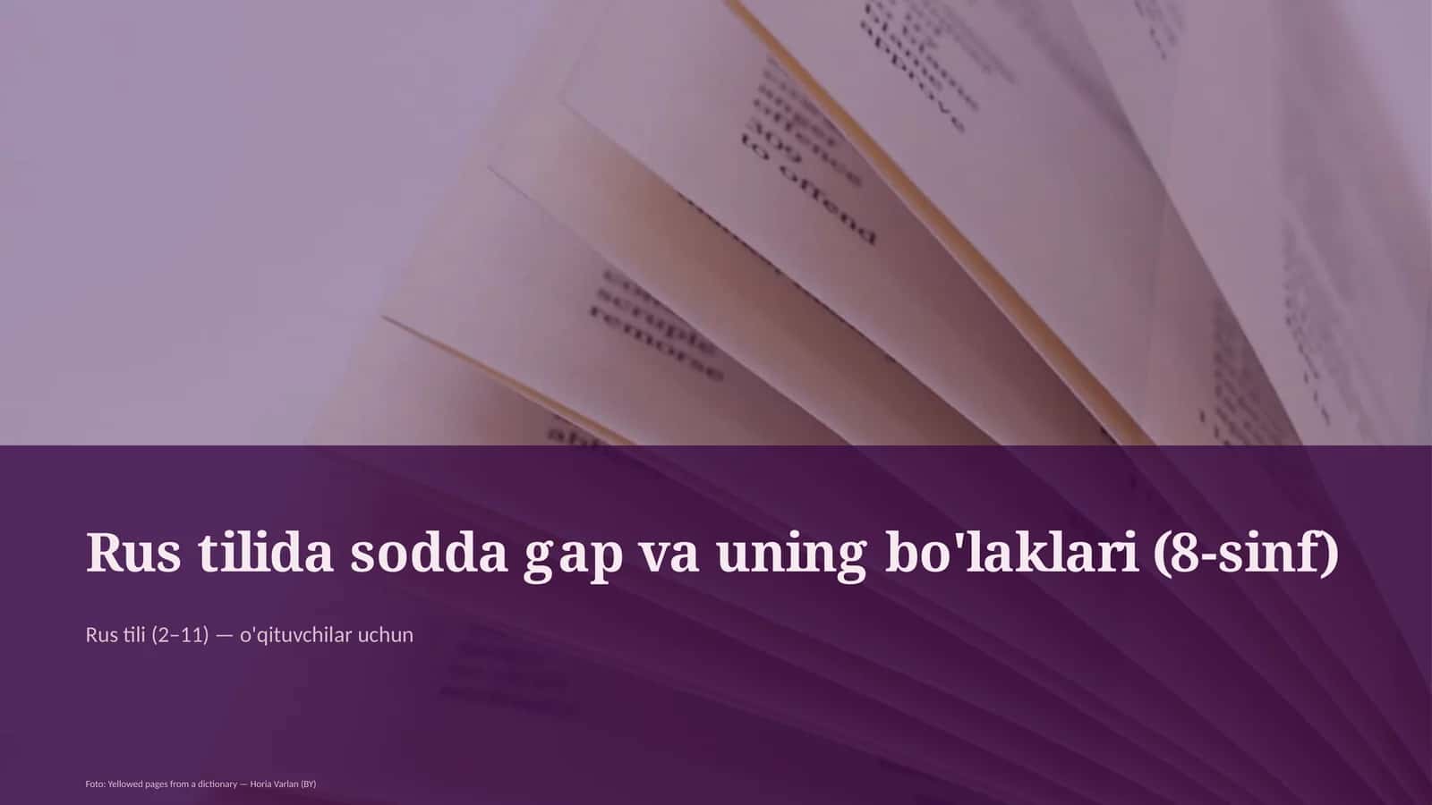 Rus tilida sodda gap va uning bo'laklari (8-sinf)
