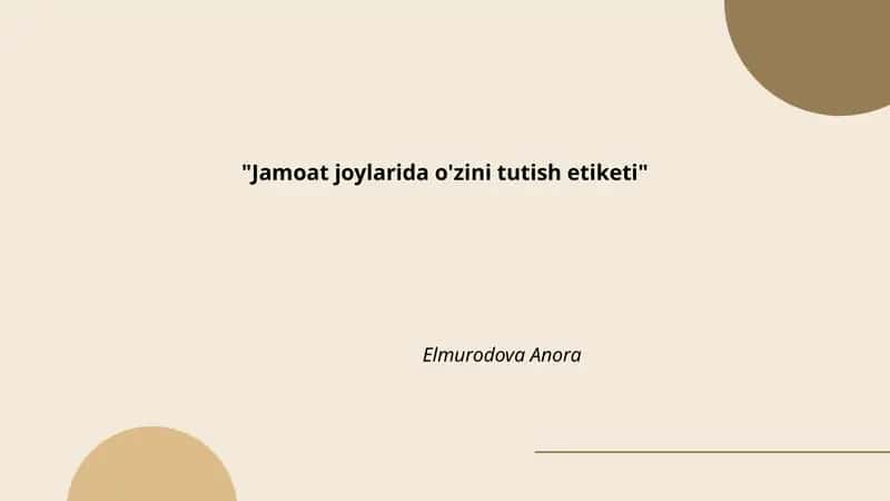 Jamoat joylarida o'zini tutish etiketi