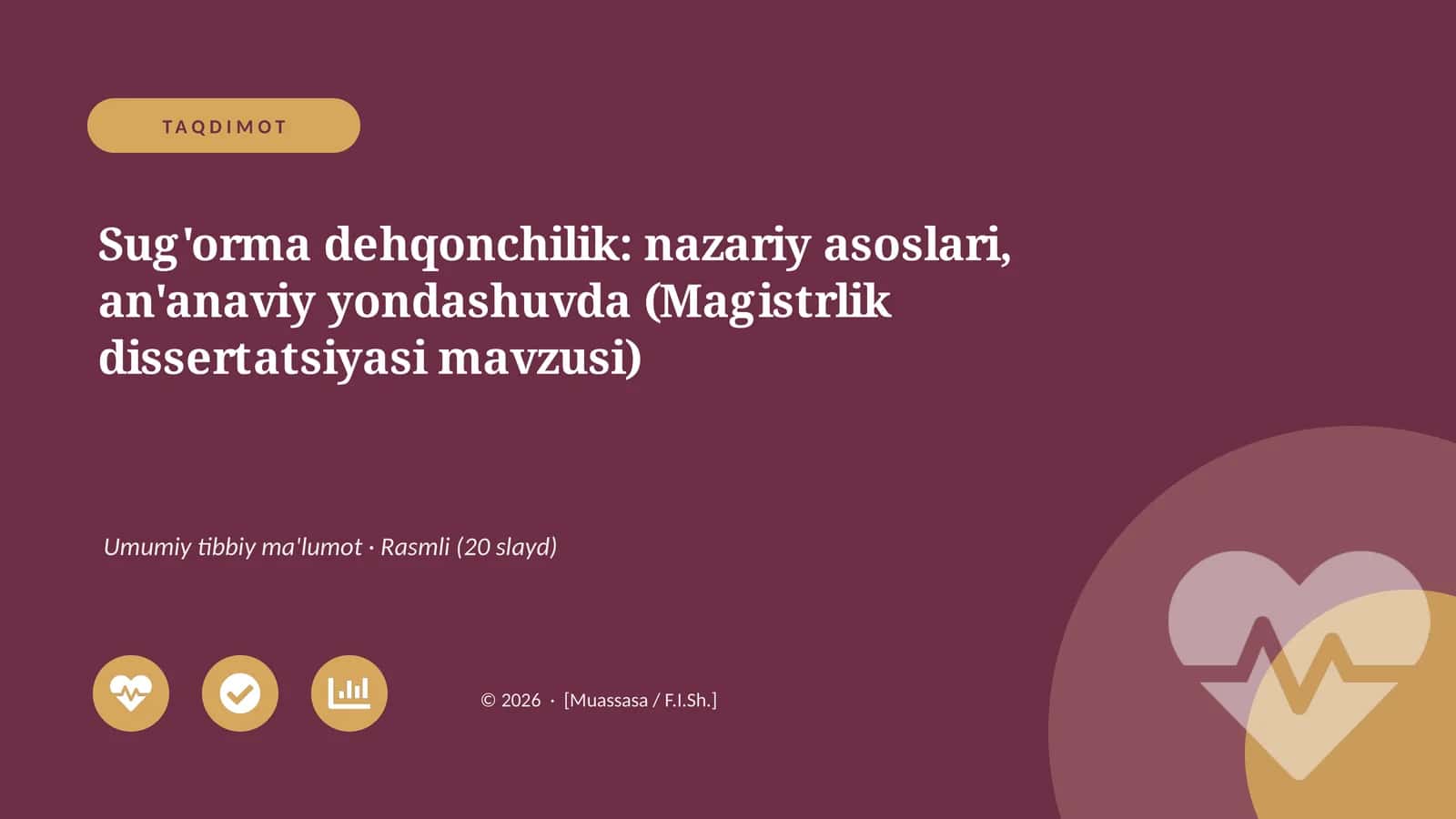 Sug'orma dehqonchilik: nazariy asoslari, an'anaviy yondashuvda (Magistrlik dissertatsiyasi mavzusi)