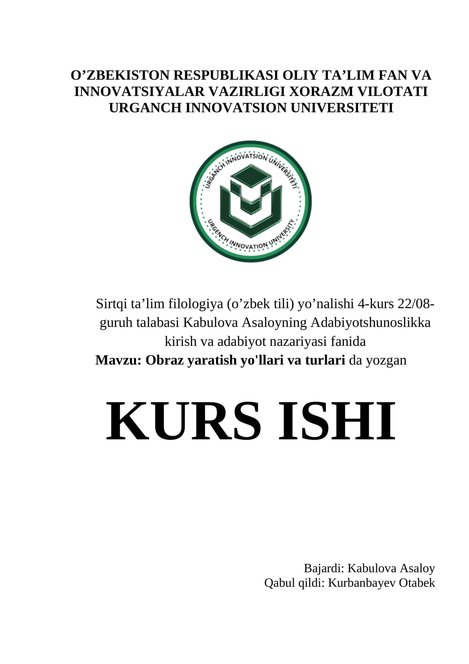 Obraz yaratish yo'llari va turlari