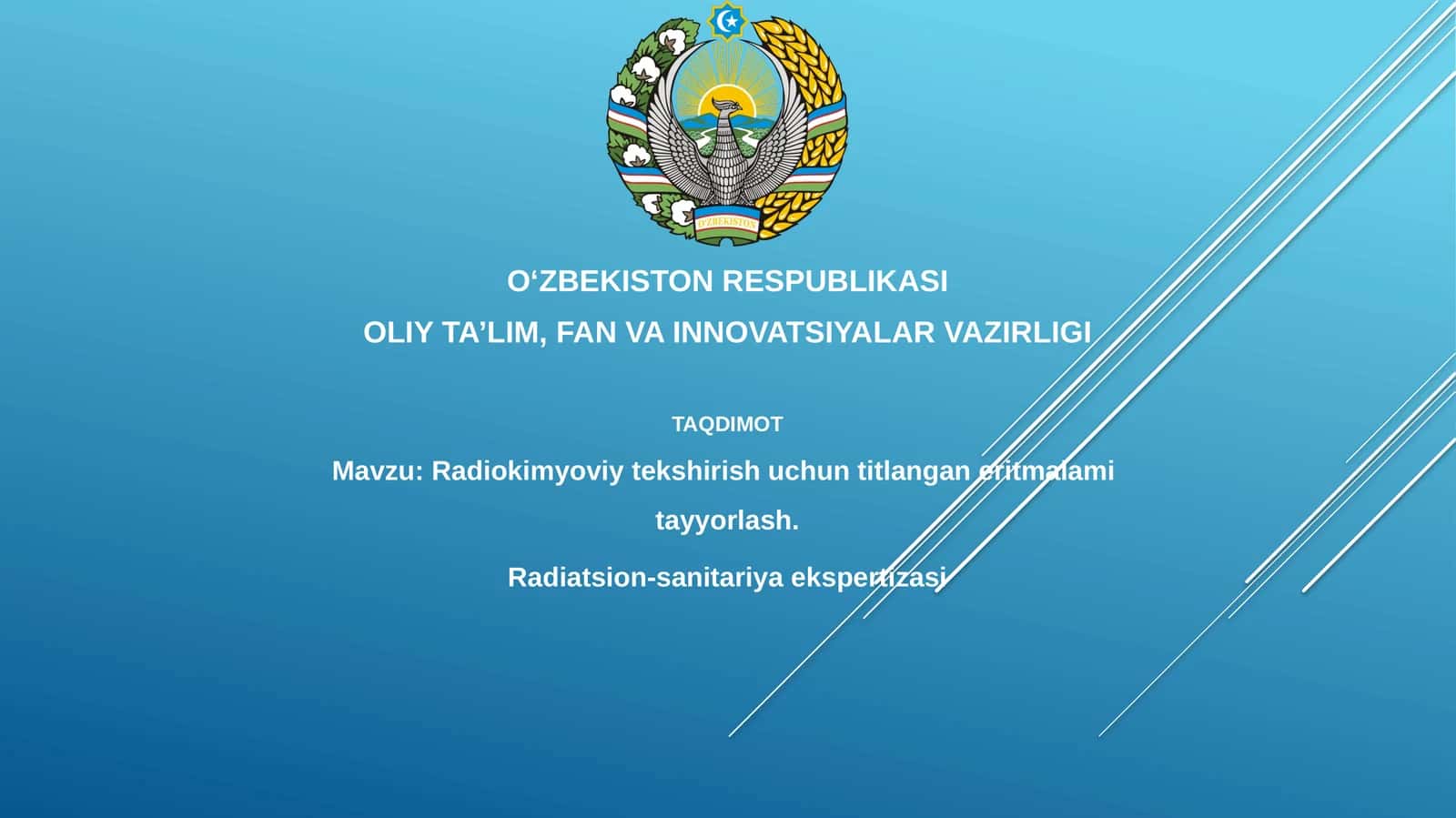 Radiokimyoviy tekshirish uchun titrlangan eritmalarni tayyorlash. Radiatsion-sanitariya ekspertizasi