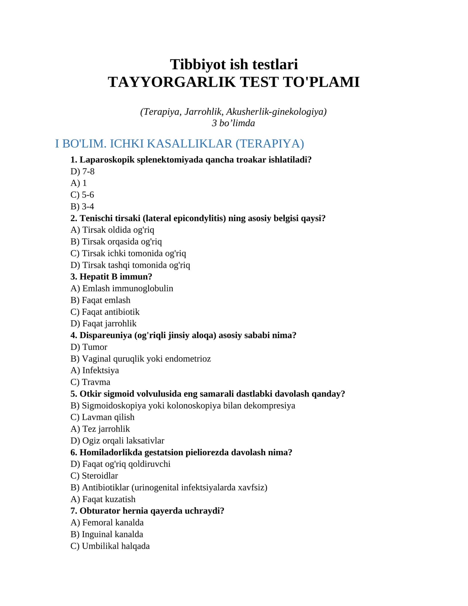 Tibbiyot ish testlari