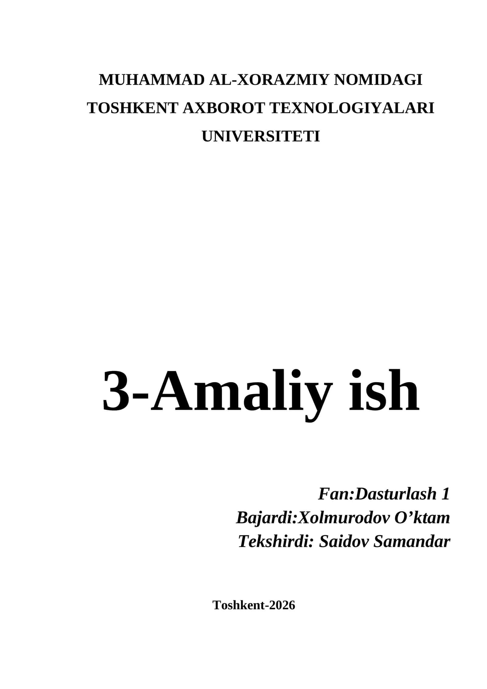 3-Amaliy ish: Dasturlash 1
