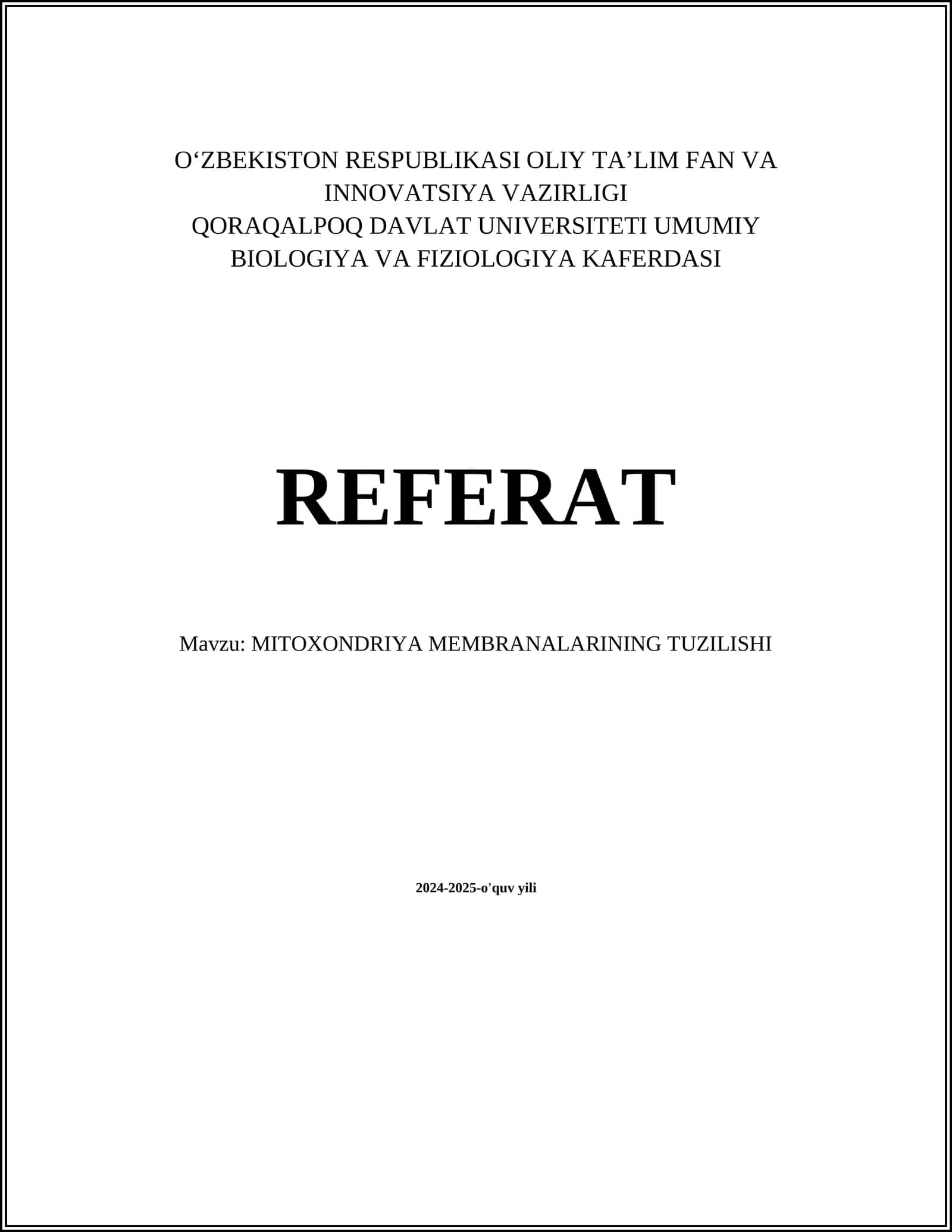 MITOXONDRIYA MEMBRANALARINING TUZILISHI