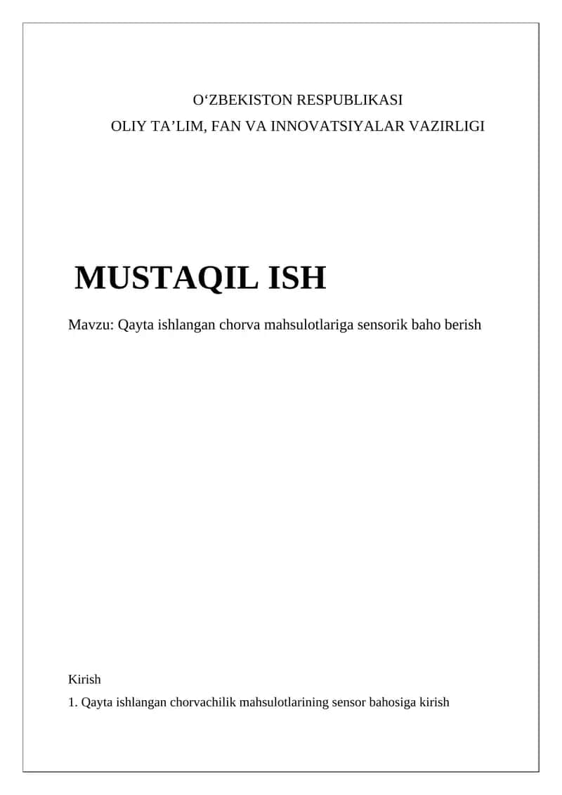 Qayta ishlangan chorva mahsulotlariga sensorik baho berish