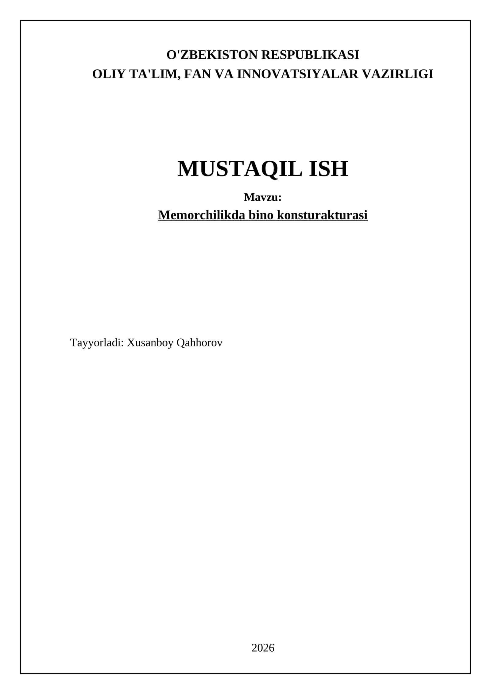 Memorchilikda bino konsturakturasi