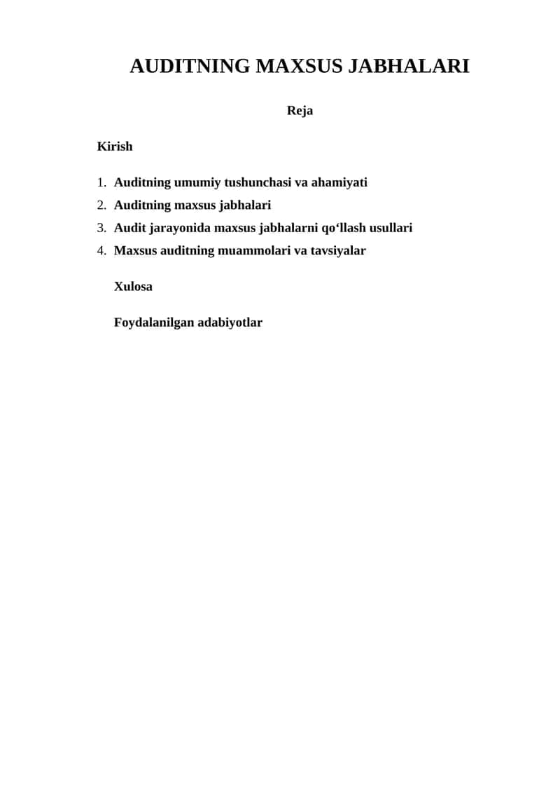 AUDITNING MAXSUS JABHALARI