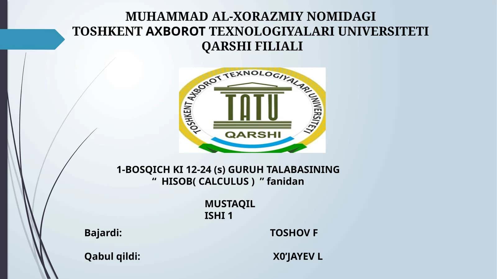 HISOB( CALCULUS ) fanidan MUSTAQIL ISHI