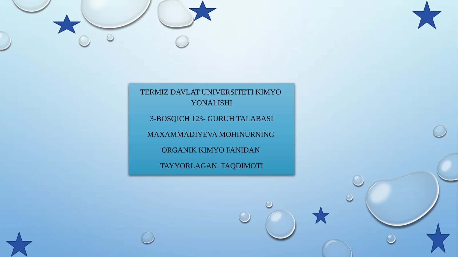 Organik kimyo fanidan tayyorlagan taqdimoti