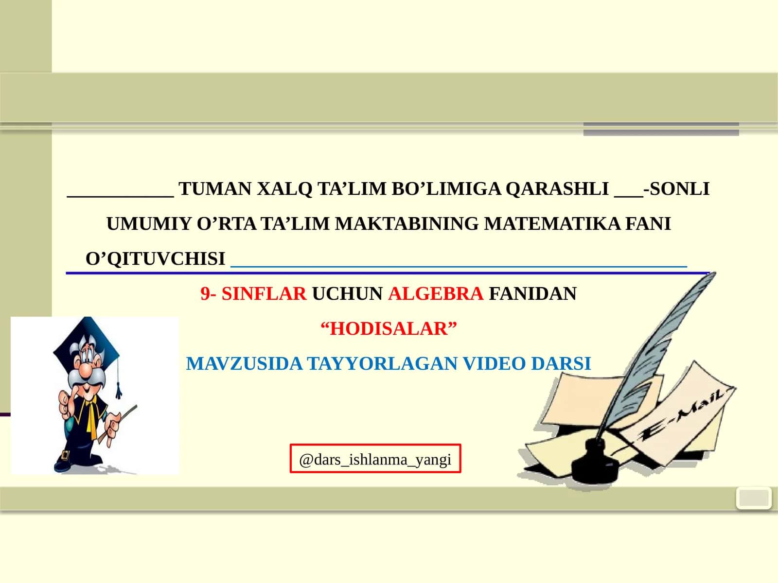 Video darsi "Hodisalar" mavzusida - Matematika fanidagi
