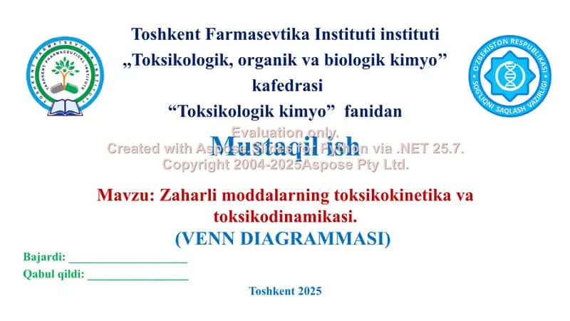12. Zaharli moddalarning toksikokinetika va toksikodinamikasi. Venn diagrammasi.