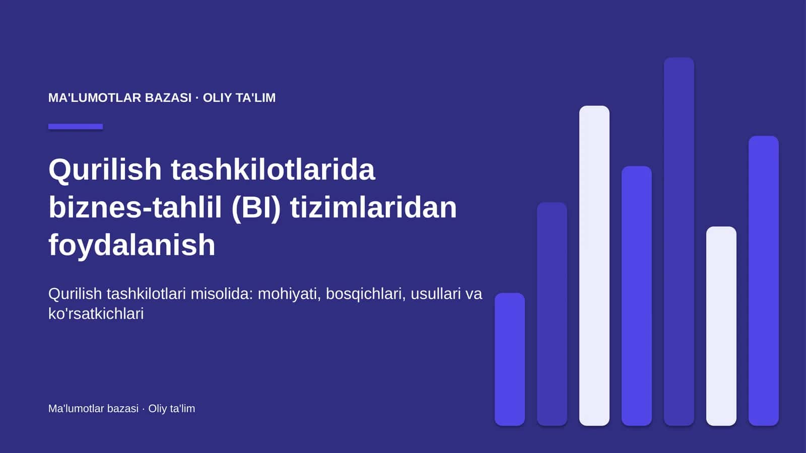 Qurilish tashkilotlarida biznes-tahlil (BI) tizimlaridan foydalanish