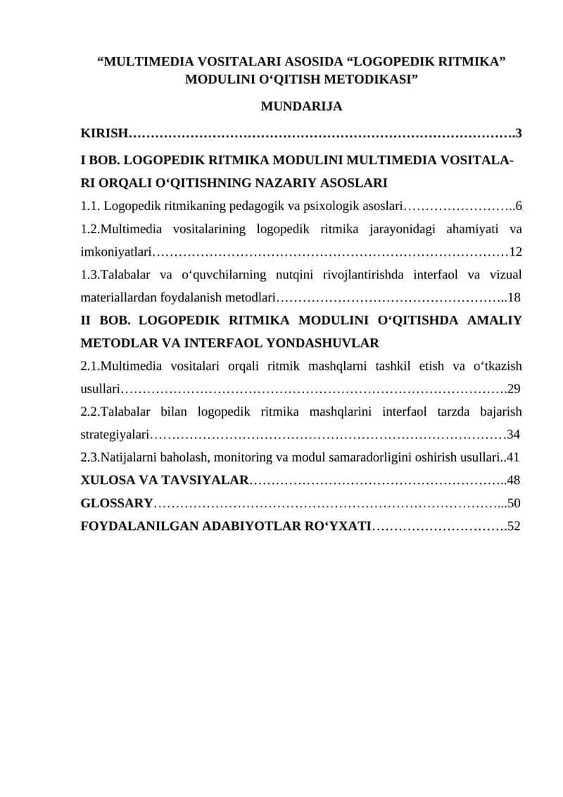 “MULTIMEDIA VOSITALARI ASOSIDA “LOGOPEDIK RITMIKA” MODULINI О‘QITISH METODIKASI”