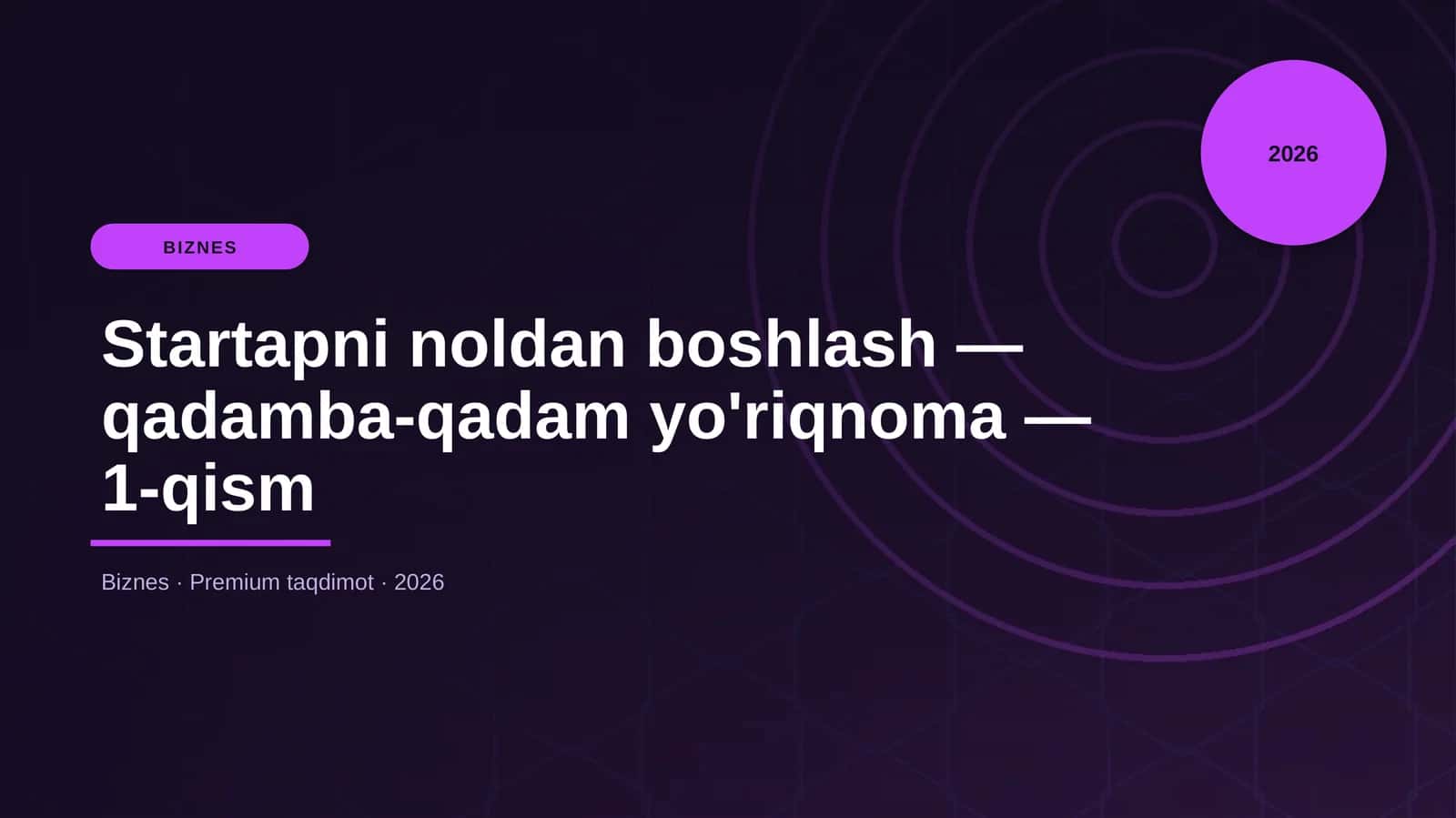 Startapni noldan boshlash — qadamba-qadam yo'riqnoma — 1-qism