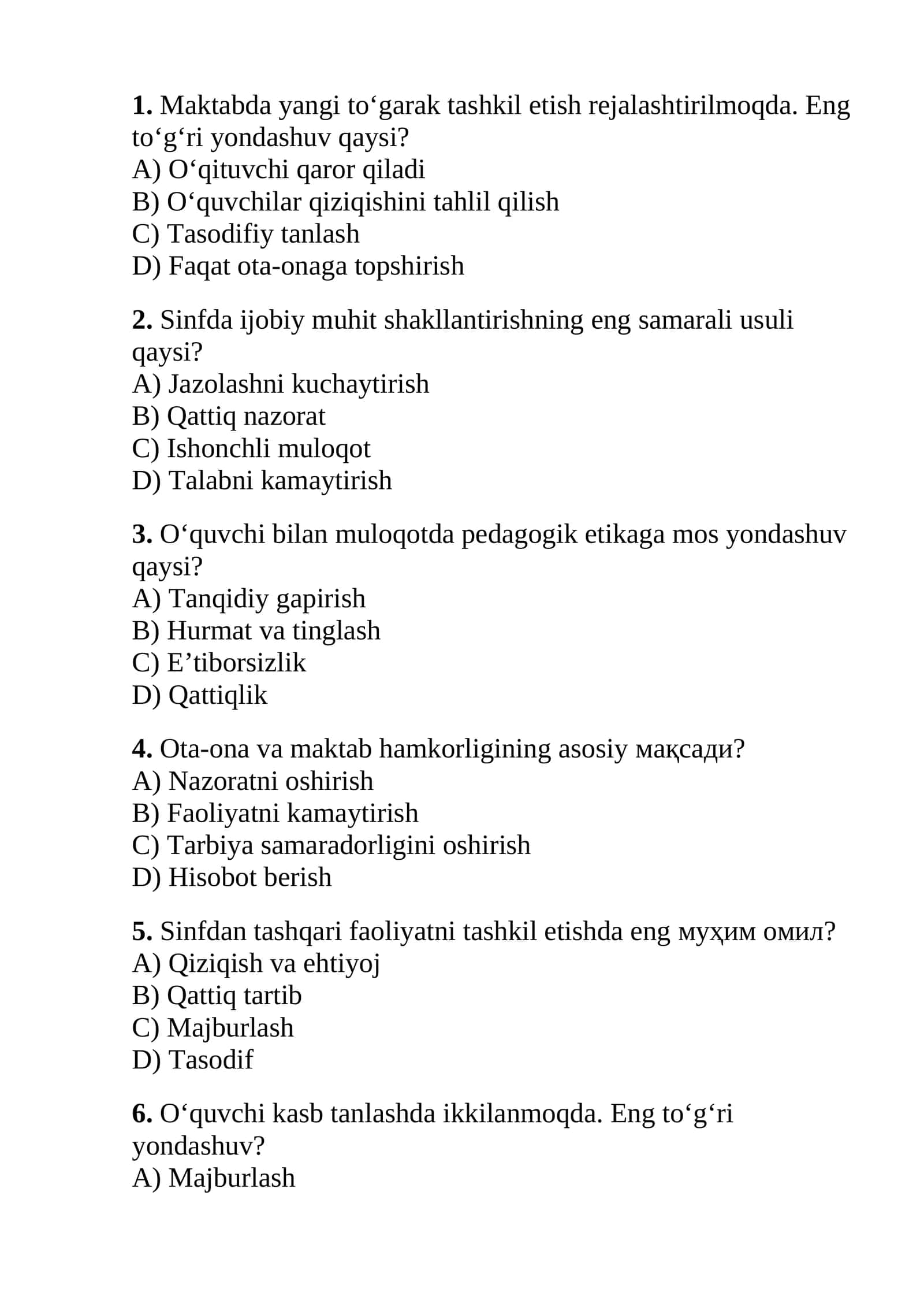 Maktab maslahatchilari uchun testlar to'plami