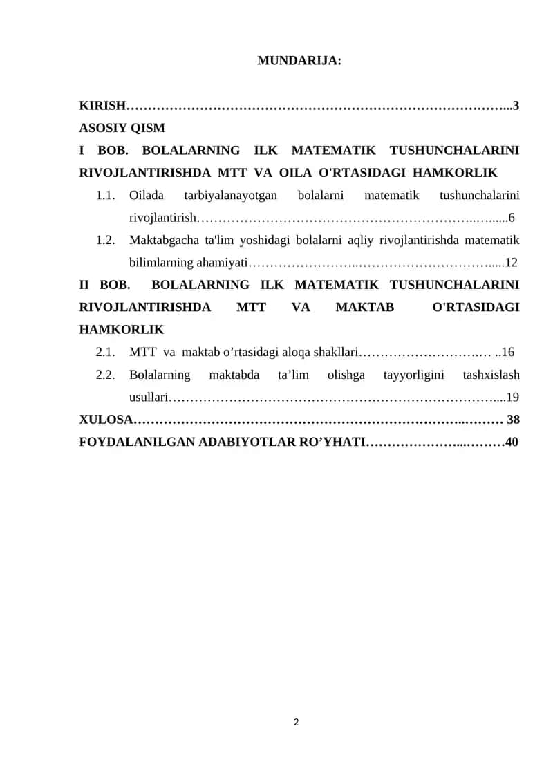 Bolalar matematikasini o'rganuvchilar uchun kurs ishi