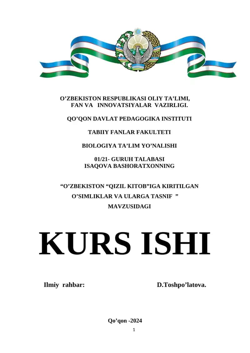 O’ZBEKISTON “QIZIL KITOB”IGA KIRITILGAN O’SIMLIKLAR VA ULARGA TASNIF