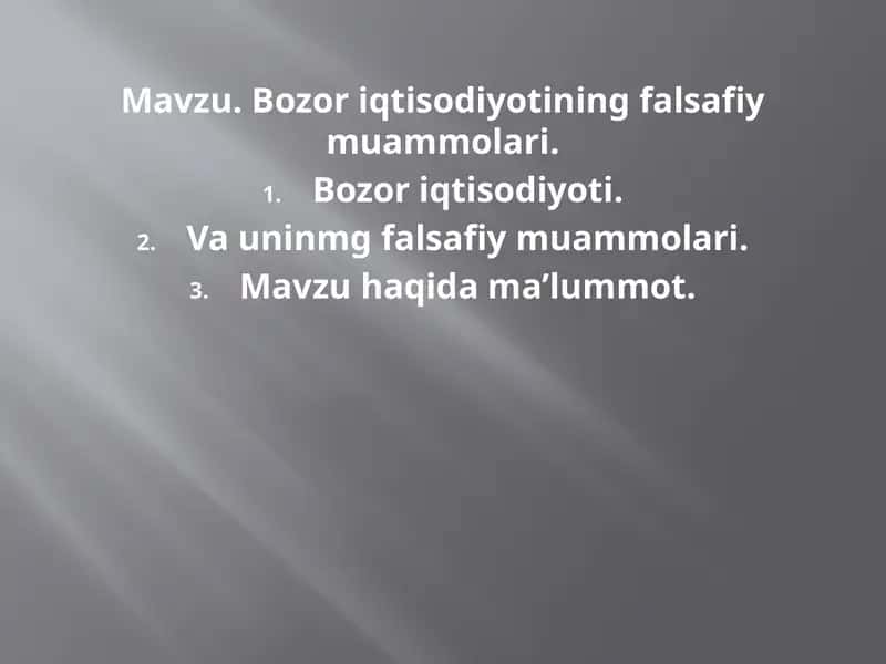 Bozor iqtisodiyotining falsafiy muammolari