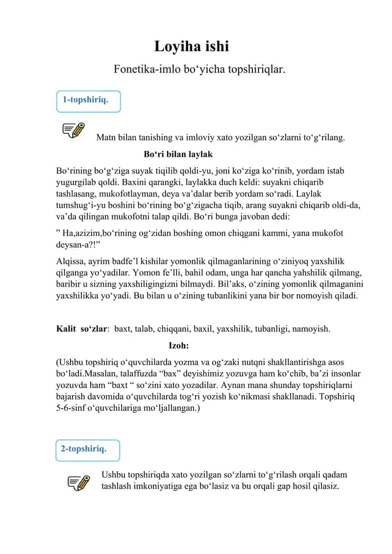 ona tili o'qitish metodikasi loyiha ishi