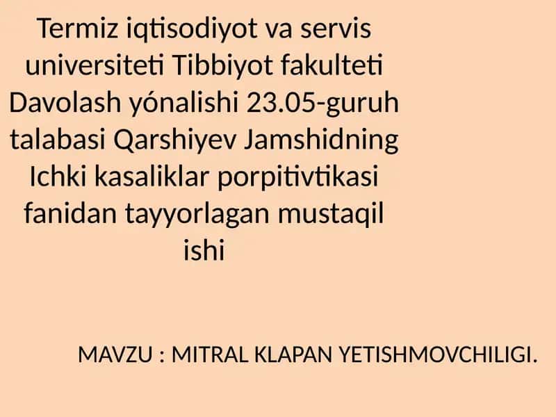 MITRAL KLAPANYETISHMOVCHILIGI