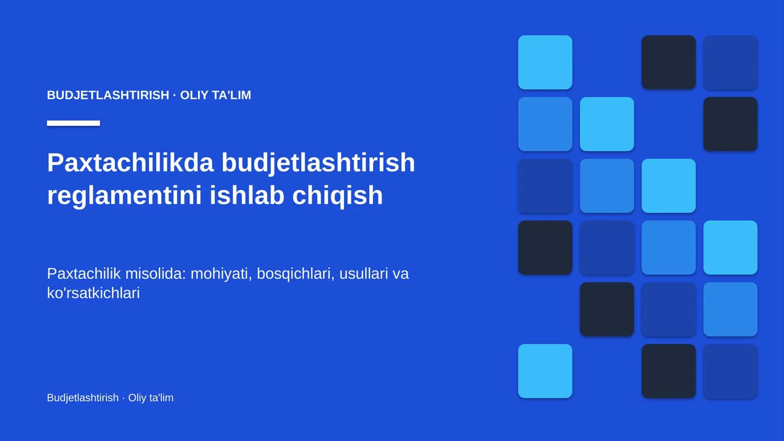 Paxtachilikda budjetlashtirish reglamentini ishlab chiqish