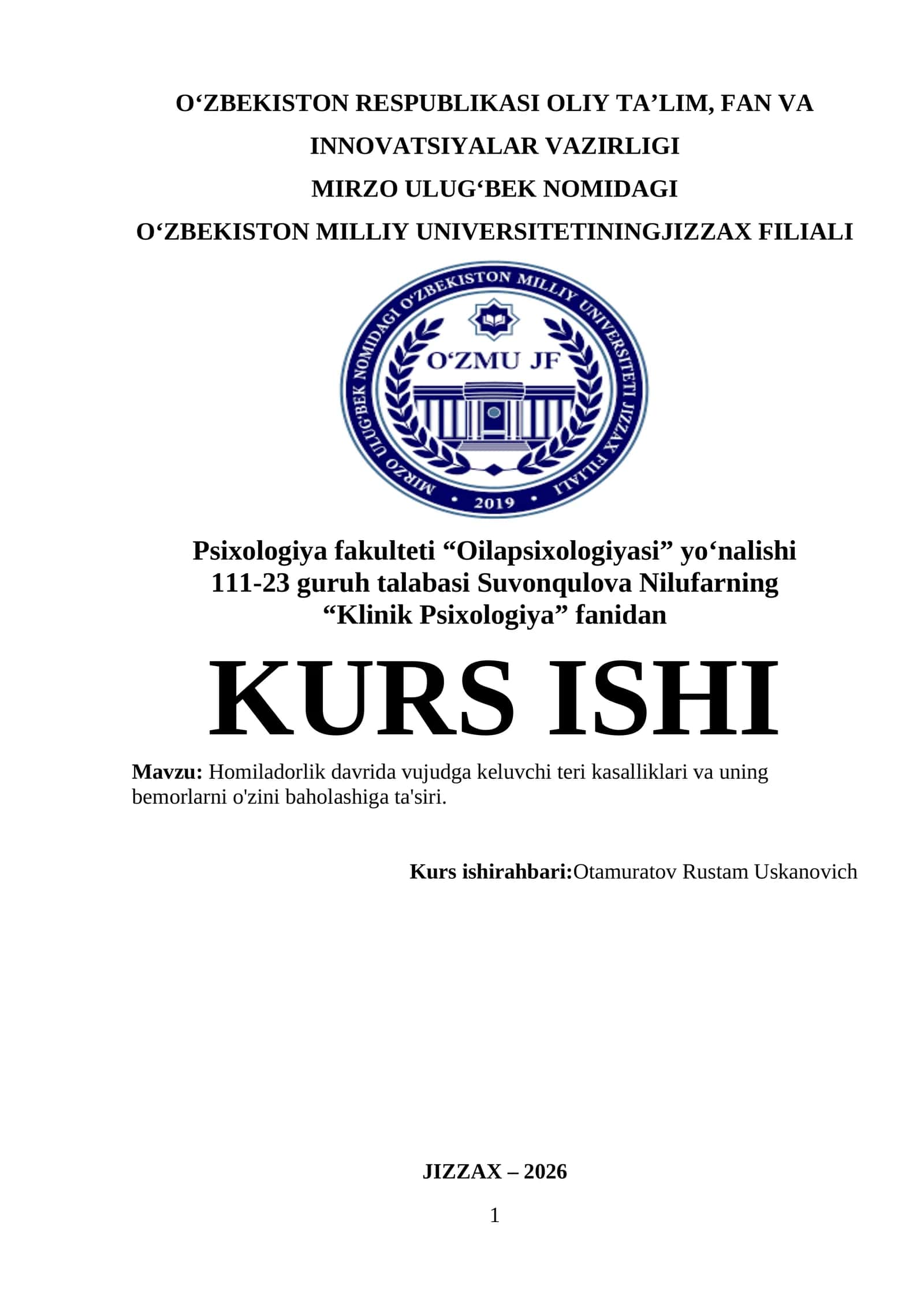 Homiladorlik davrida vujudga keluvchi teri kasalliklari va uning bemorlarni o'zini baholashiga ta'siri