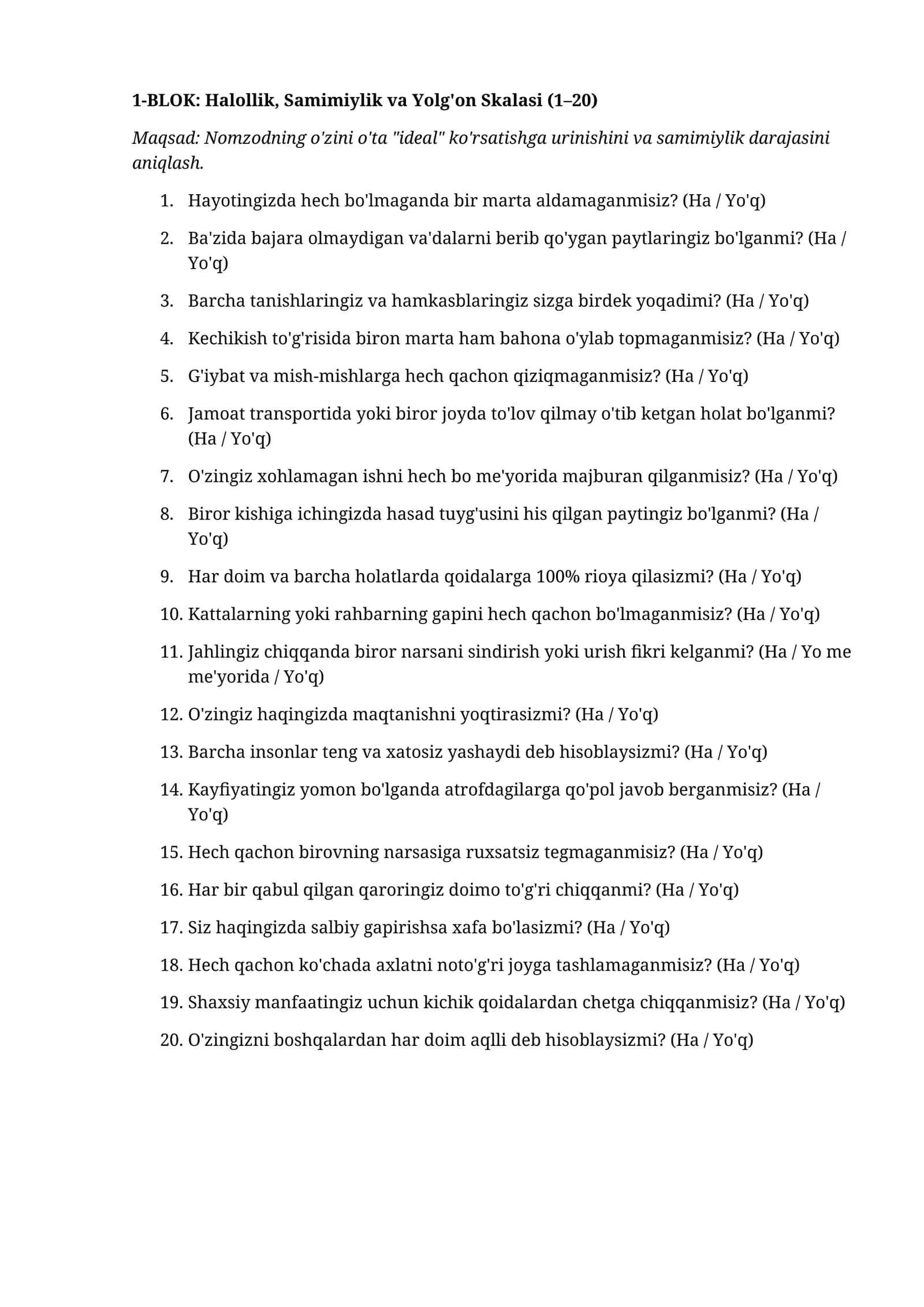 Ishga kirish uchun 100 ta psixologik savollar to'plami