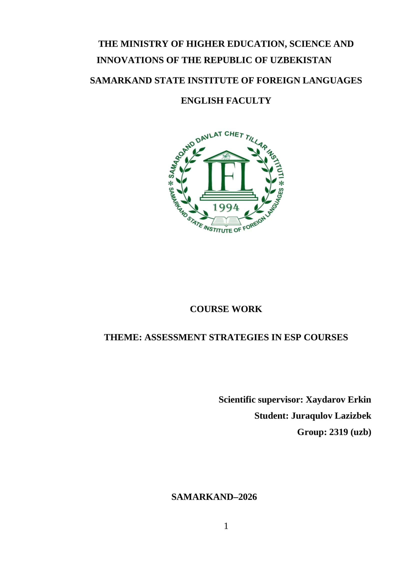 ASSESSMENT STRATEGIES IN ESP COURSES